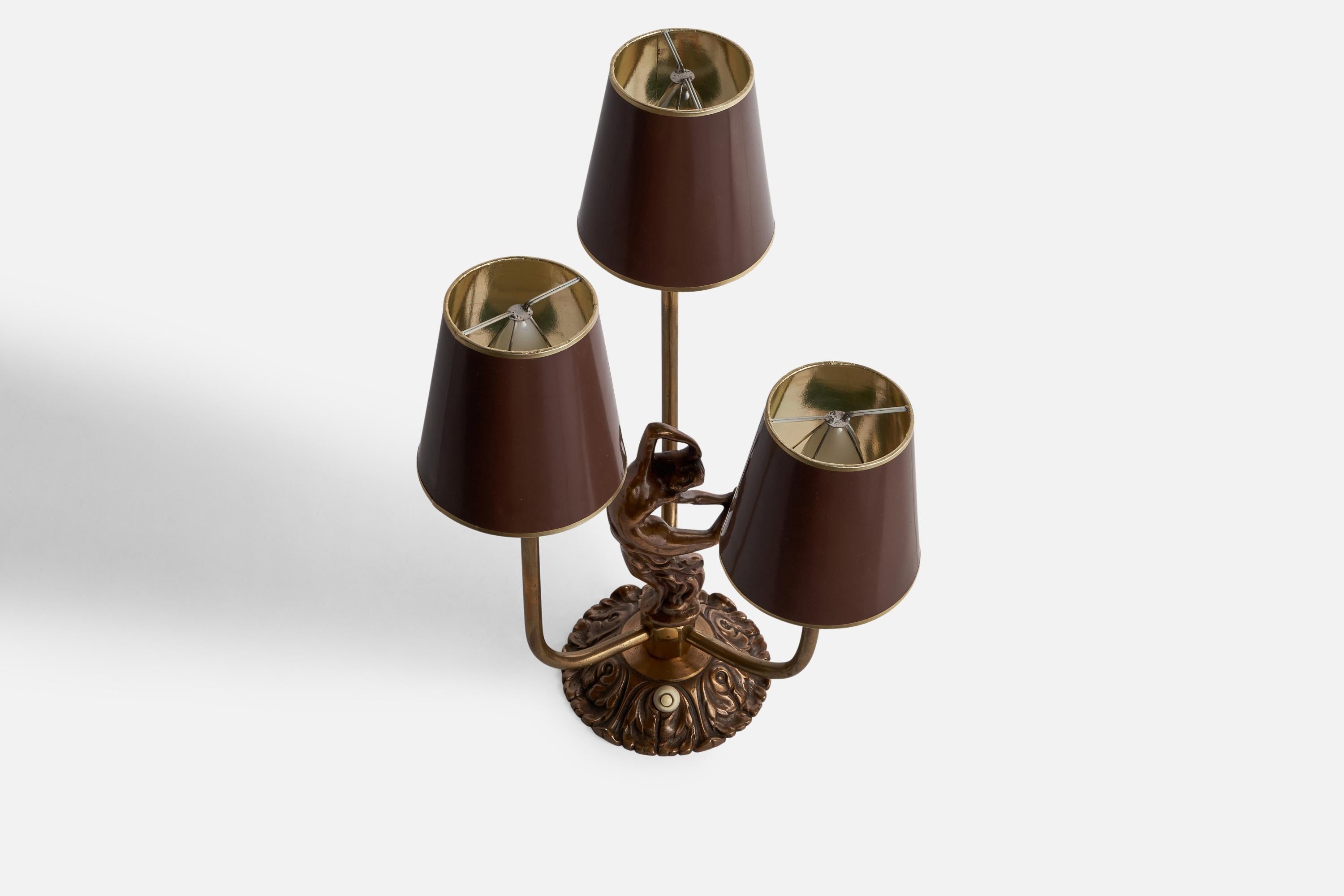 Scandinavian Modern Swedish Designer, Table Lamp, Brass, Paper, Sweden, 1930s For Sale