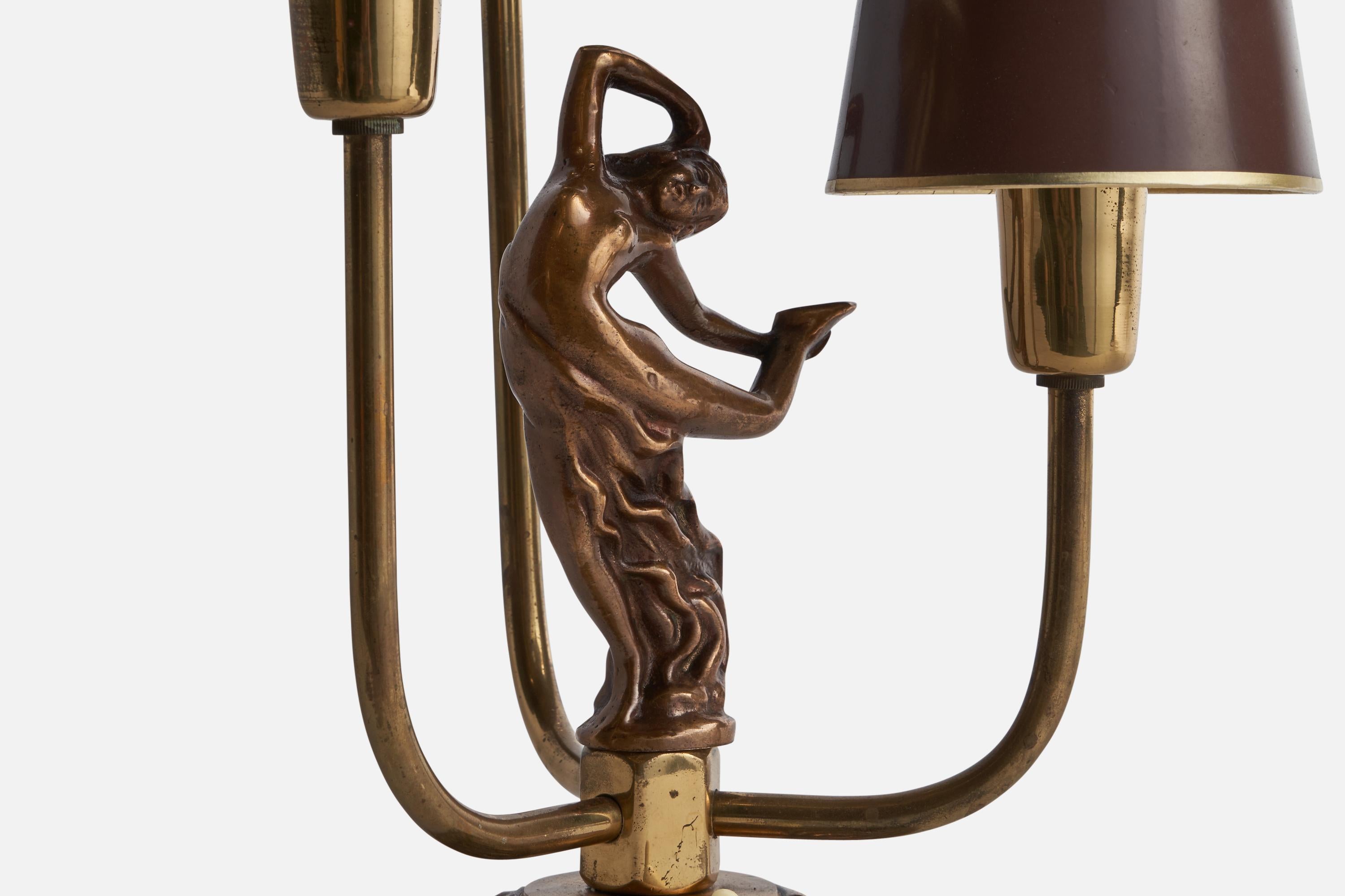 Mid-20th Century Swedish Designer, Table Lamp, Brass, Paper, Sweden, 1930s For Sale
