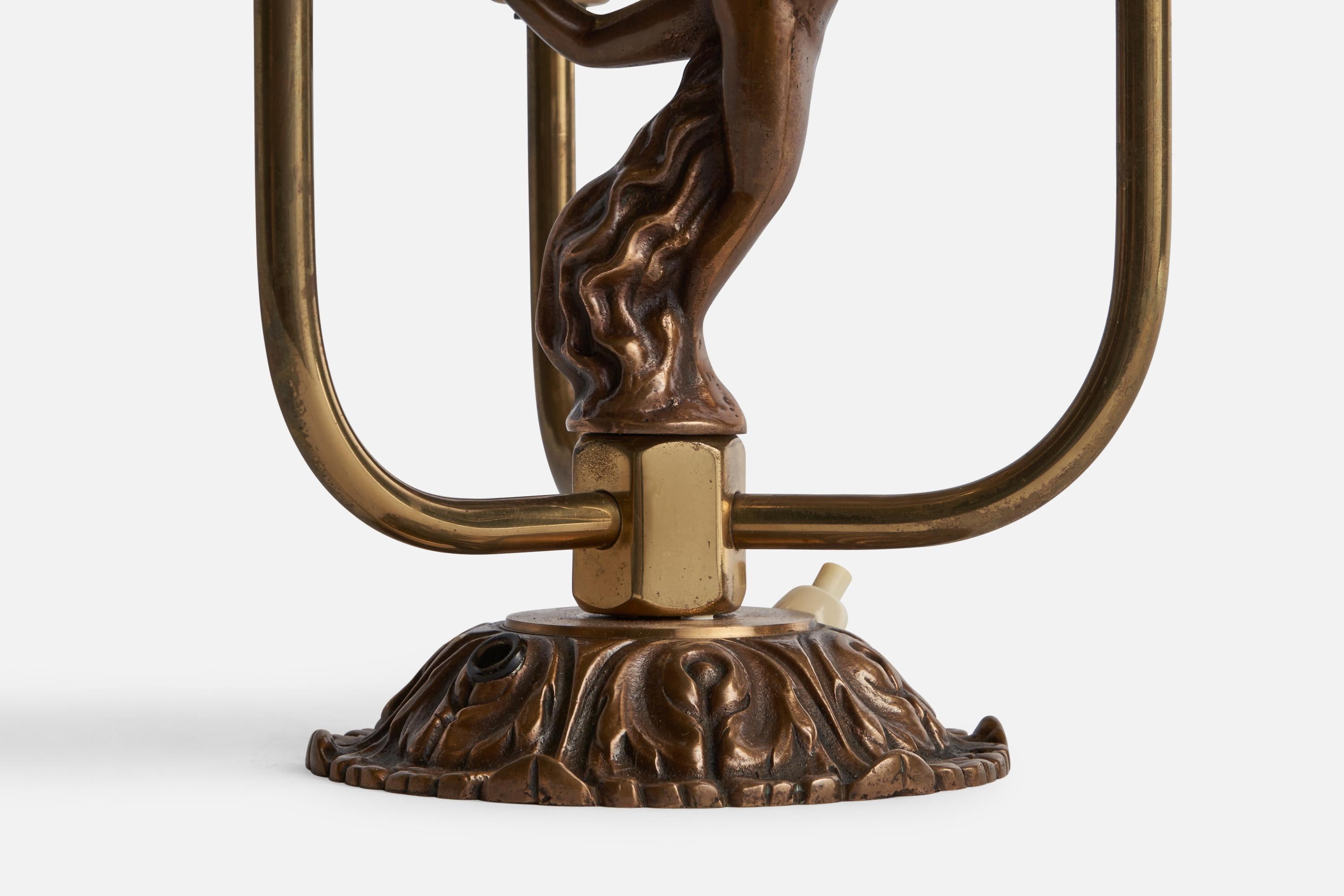 Swedish Designer, Table Lamp, Brass, Paper, Sweden, 1930s For Sale 3