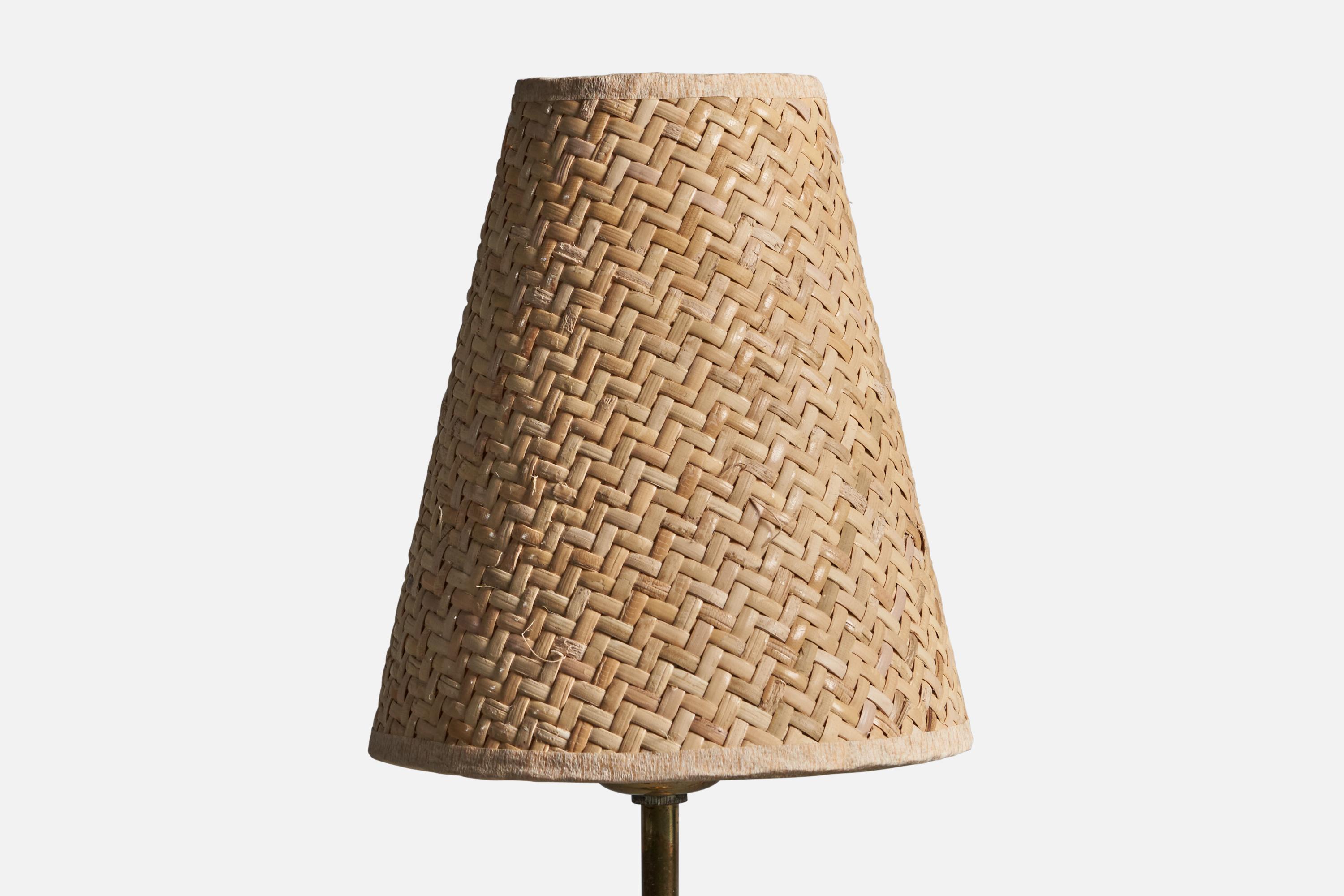 Swedish Designer, Table Lamp, Brass, Rattan, Sweden, 1930s In Good Condition For Sale In High Point, NC