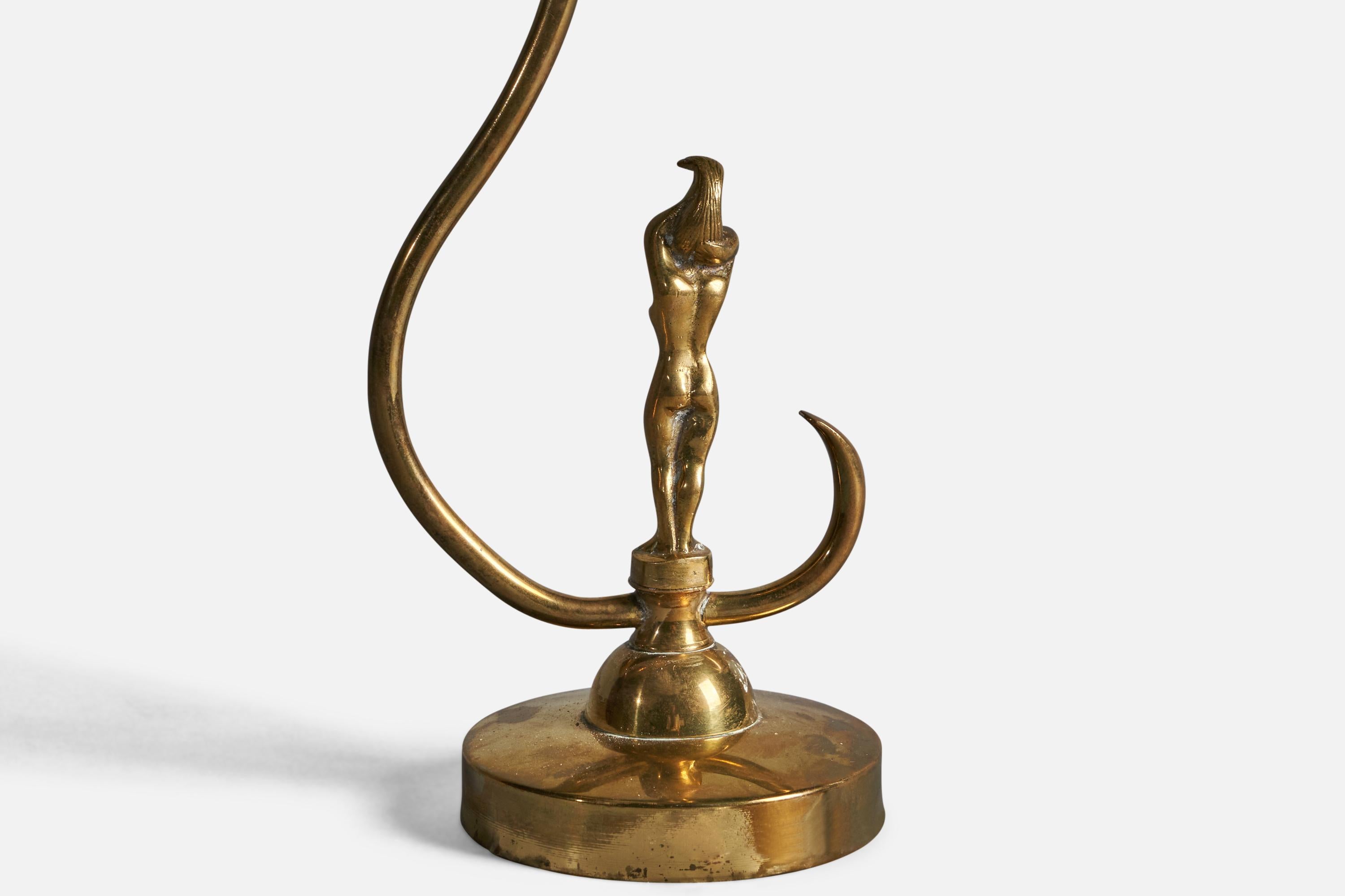 Swedish Designer, Table Lamp, Brass, Rattan, Sweden, 1930s For Sale 1