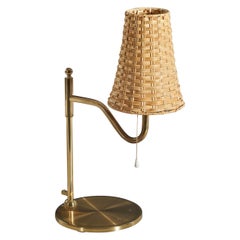 Swedish Designer, Table Lamp, Brass, Rattan, Sweden, c. 1970s