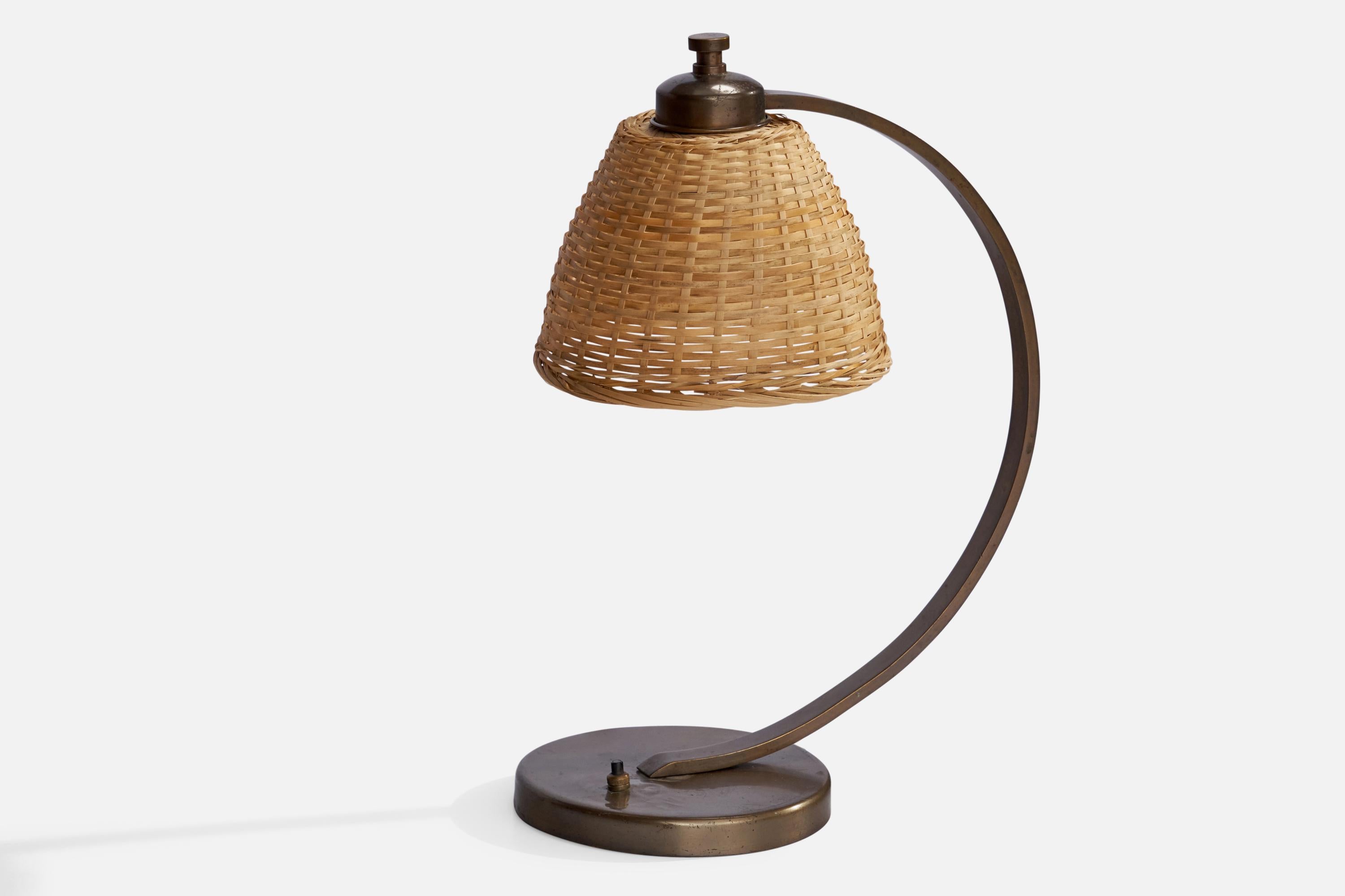 Scandinavian Modern Swedish Designer, Table Lamp, Brass, Sweden, 1930s For Sale