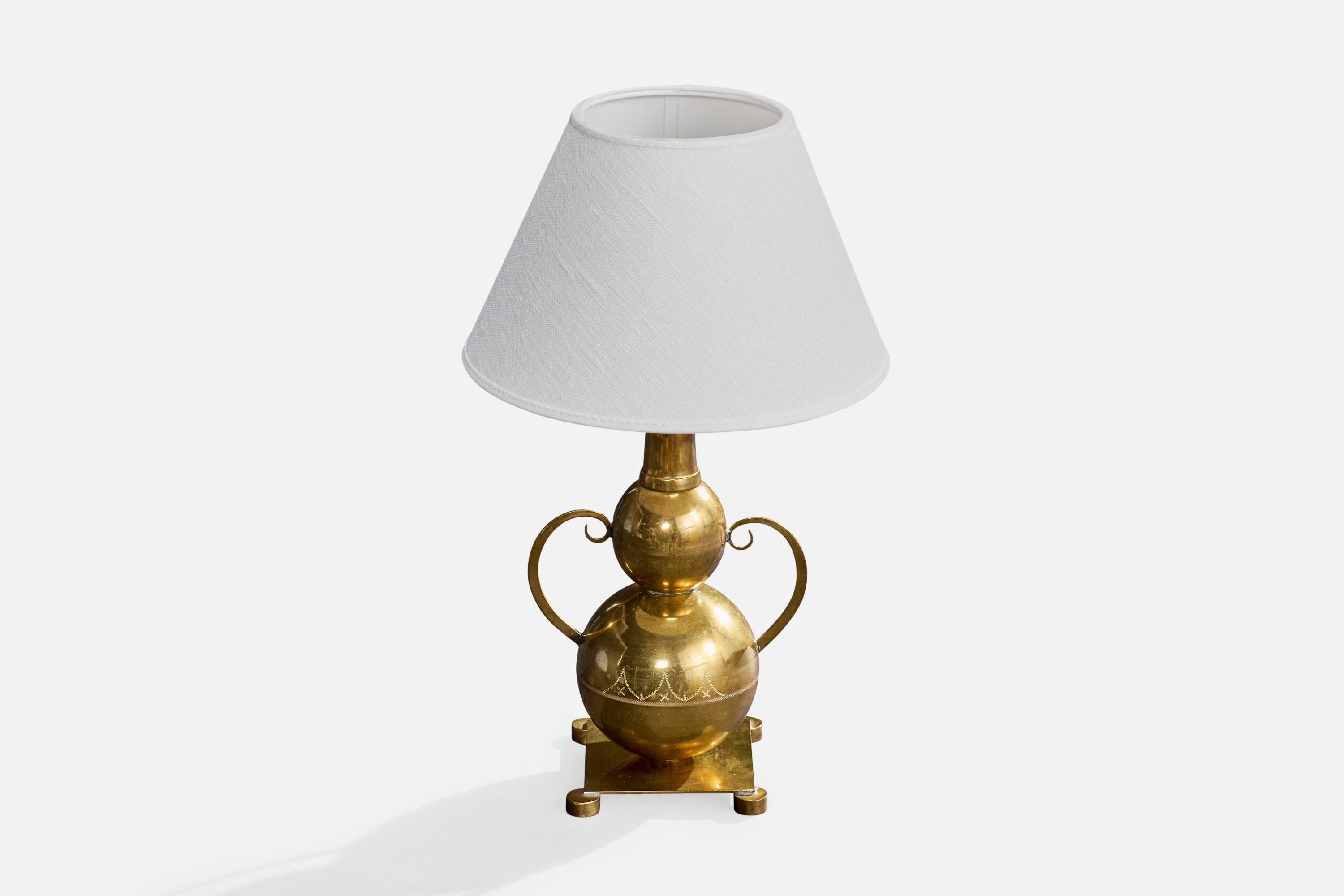 Mid-Century Modern Swedish Designer, Table Lamp, Brass, Sweden, 1930s For Sale
