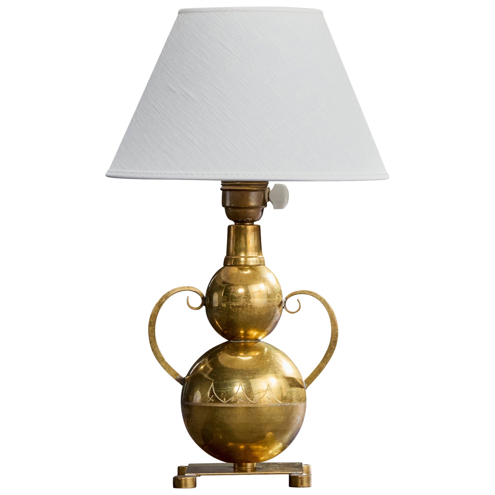 Swedish Designer, Table Lamp, Brass, Sweden, 1930s For Sale