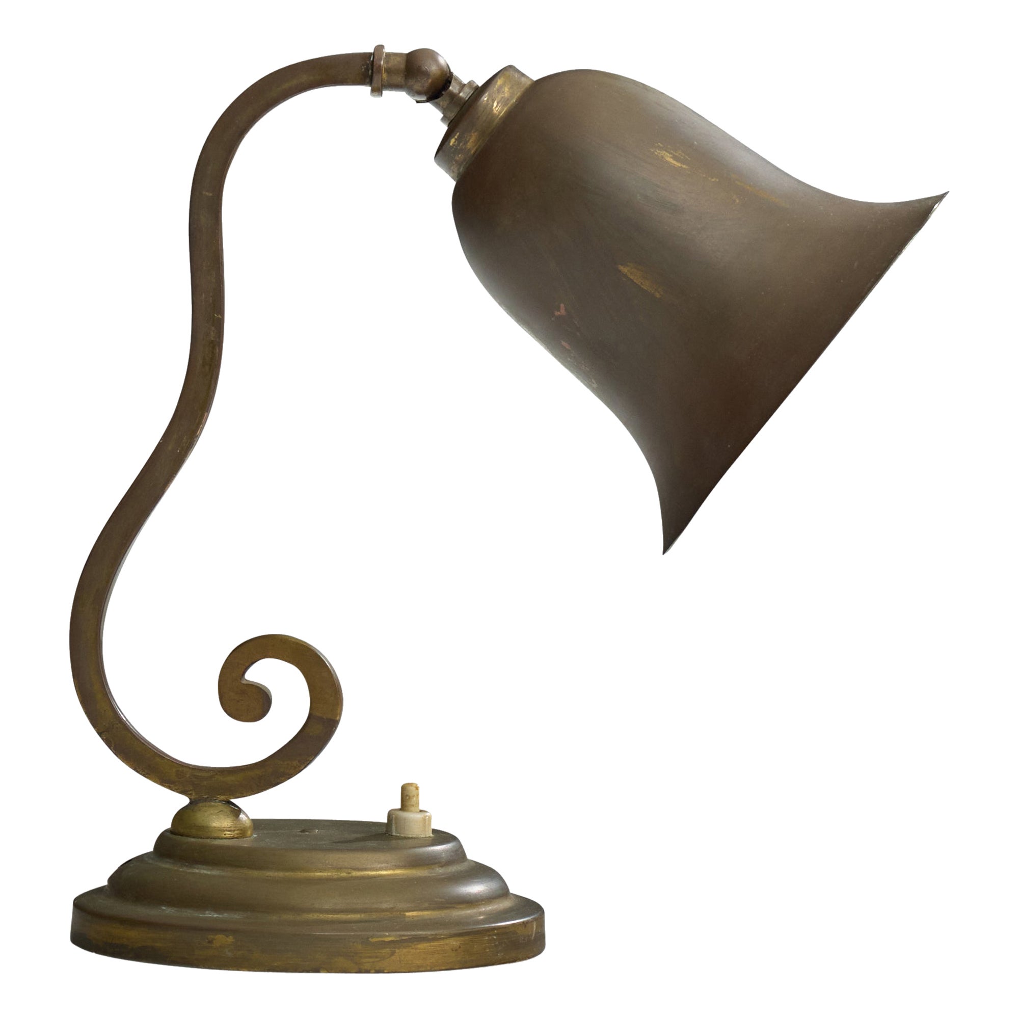 Swedish Designer, Table Lamp, Brass, Sweden, 1940s For Sale