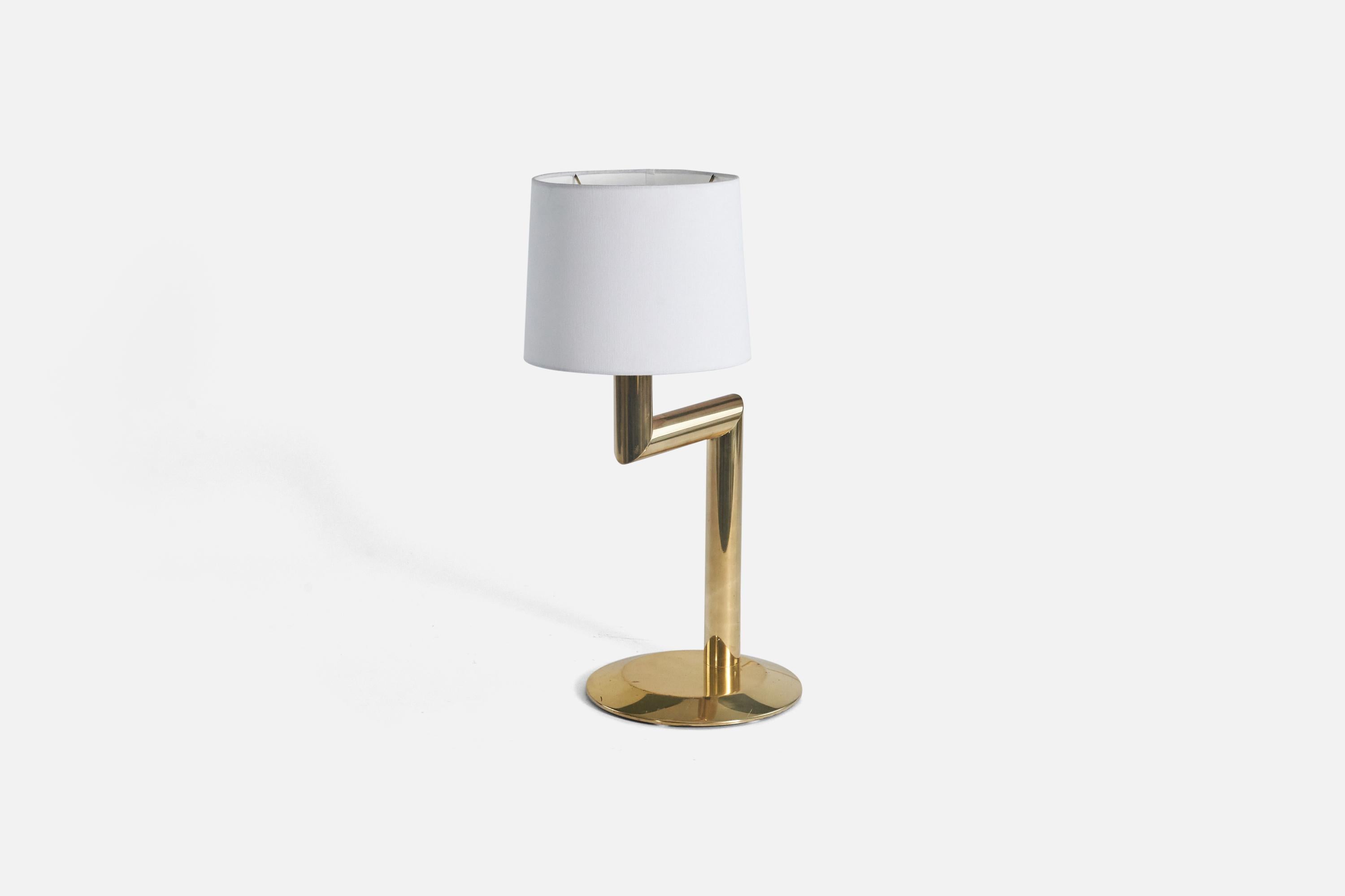 A brass table lamp designed and produced in Sweden, 1970s.

Sold without Lampshade(s)
Dimensions of Lamp (inches) : 19.18 x 10.31 x 11 (Height x Width x Depth)
Dimensions of Shade (inches) : 9 x 10 x 8 (Top Diameter x Bottom Diameter x