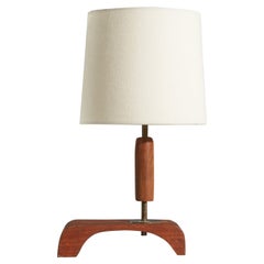 Swedish Designer, Table Lamp, Brass, Teak, Sweden, C. 1950s