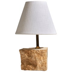 Swedish Designer, Table Lamp, Brass, Travertine, Sweden, 1970s