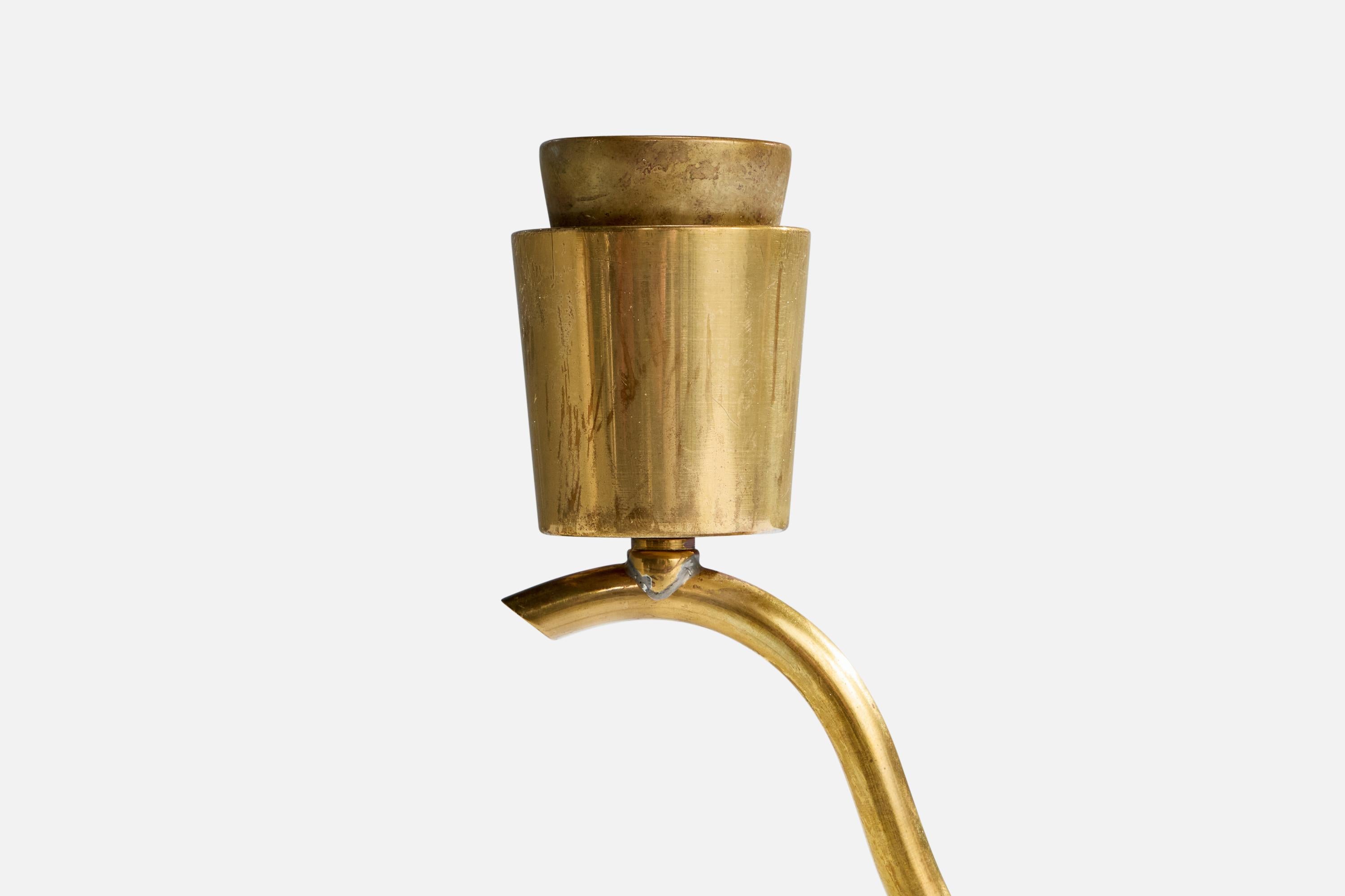 Swedish Designer, Table Lamp, Brass, Wood, Fabric, Sweden, 1940s For Sale 1