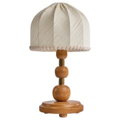 Swedish Designer, Table Lamp, Brass, Wood, Fabric, Sweden, 1960s