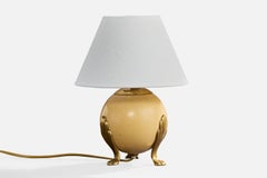 Swedish Designer, Table Lamp, Brass, Wood, Sweden, 1940s