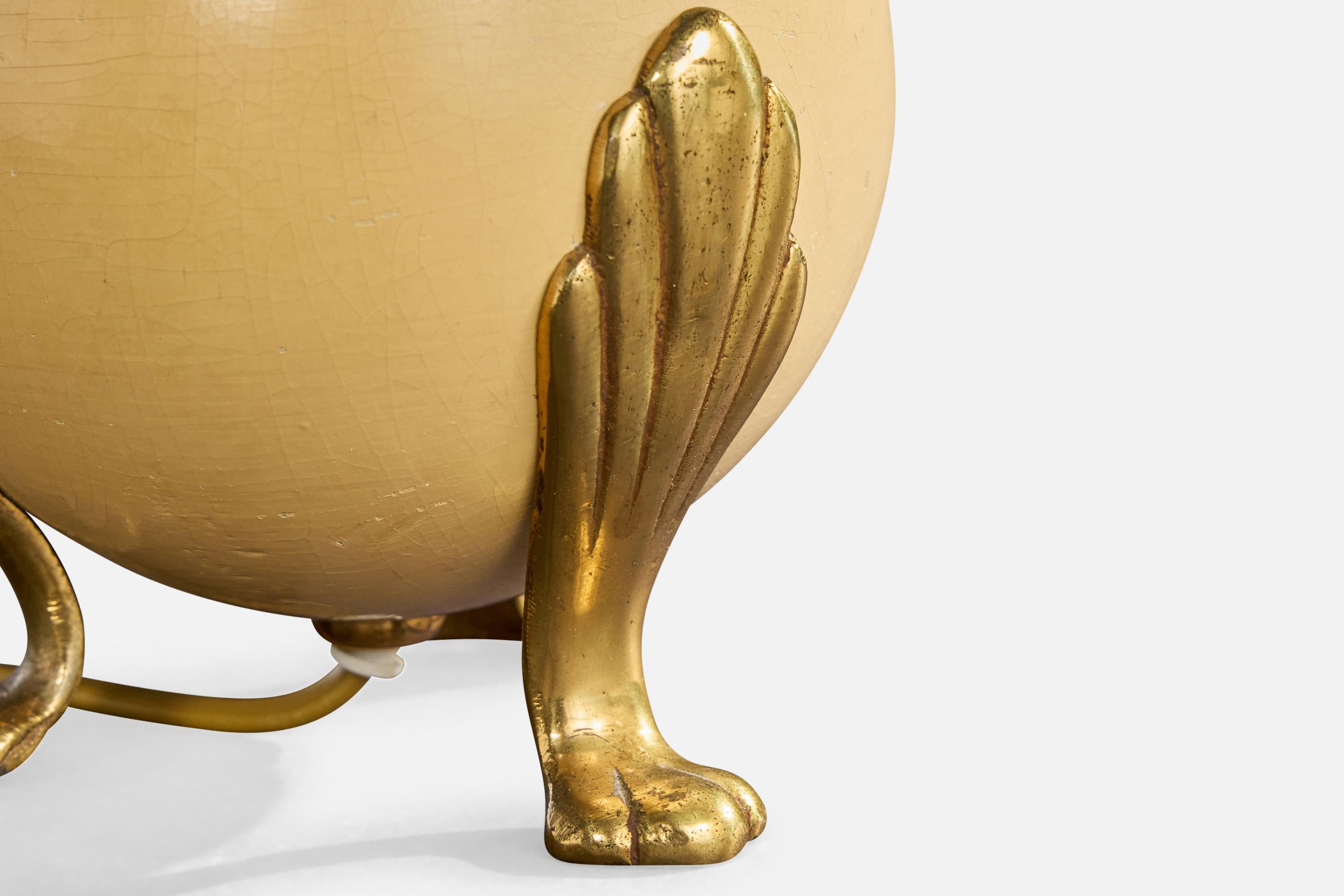 Designer suédois, lampe de table, laiton, Wood, Suède, années 1940 en vente 1