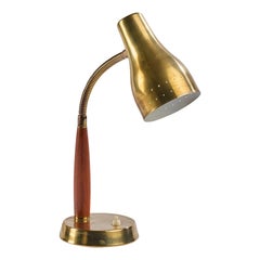 Swedish Designer, Table Lamp, Brass, Wood, Sweden, 1950s