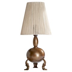 Swedish Designer, Table Lamp, Bronze, Fabric, Sweden, 1930s