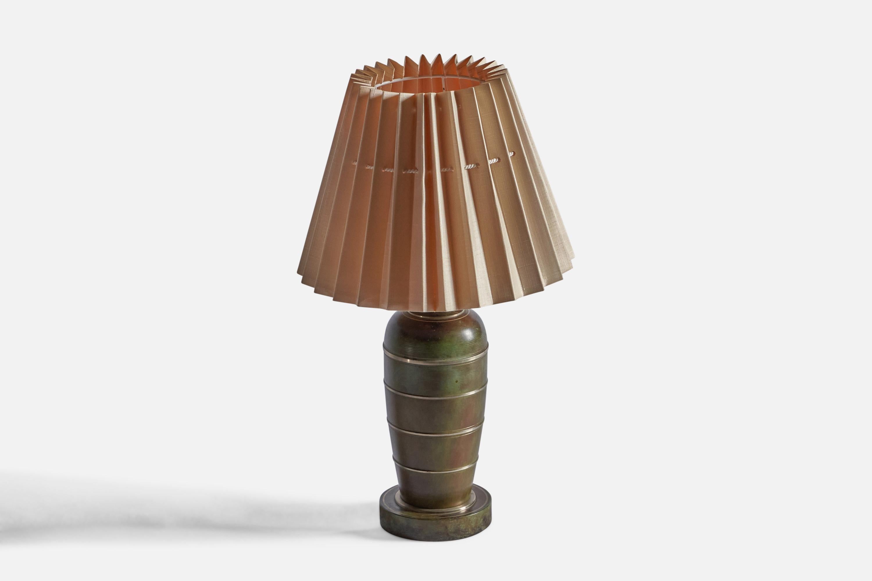 Scandinavian Modern Swedish Designer, Table Lamp, Bronze, Paper, Sweden, 1930s For Sale