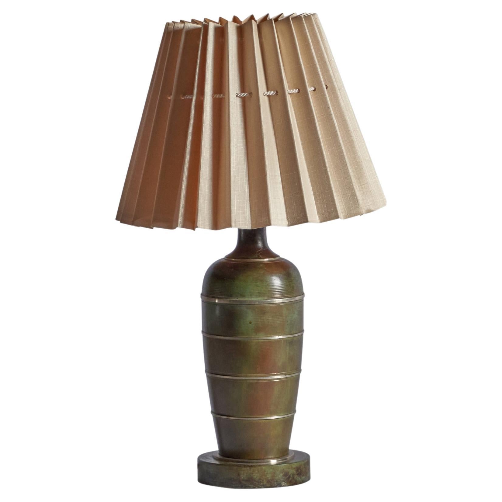 Swedish Designer, Table Lamp, Bronze, Paper, Sweden, 1930s For Sale