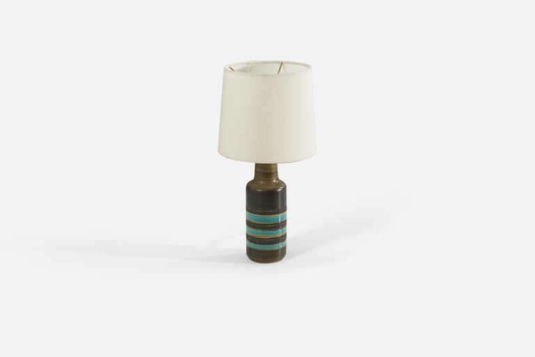 Swedish Designer, Table Lamp, Brown and Blue-Glazed Stoneware, Sweden, 1960s In Good Condition For Sale In West Palm Beach, FL