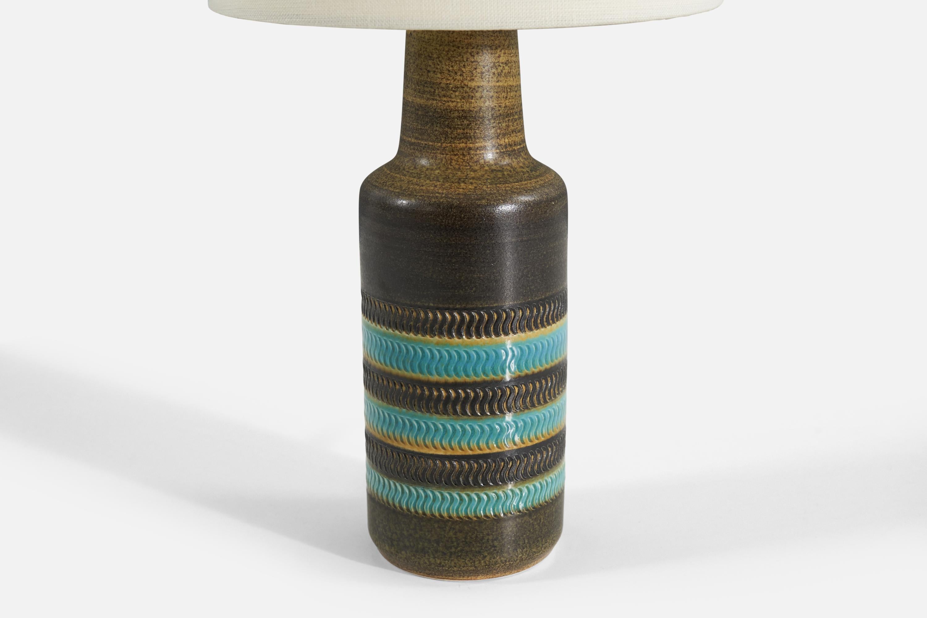 Mid-20th Century Swedish Designer, Table Lamp, Brown and Blue-Glazed Stoneware, Sweden, 1960s For Sale