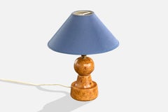 Swedish Designer, Table Lamp, Burl, Brass, Fabric, Sweden, 1930s
