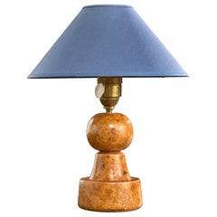 Swedish Designer, Table Lamp, Burl, Brass, Fabric, Sweden, 1930s