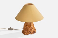Swedish Designer, Table Lamp, Burl Wood, Fabric, Sweden, 1950s