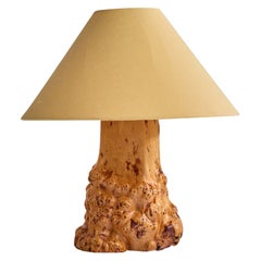 Swedish Designer, Table Lamp, Burl Wood, Fabric, Sweden, 1950s