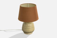 Swedish Designer, Table Lamp, Ceramic, Brass, Fabric, Sweden, 1930s