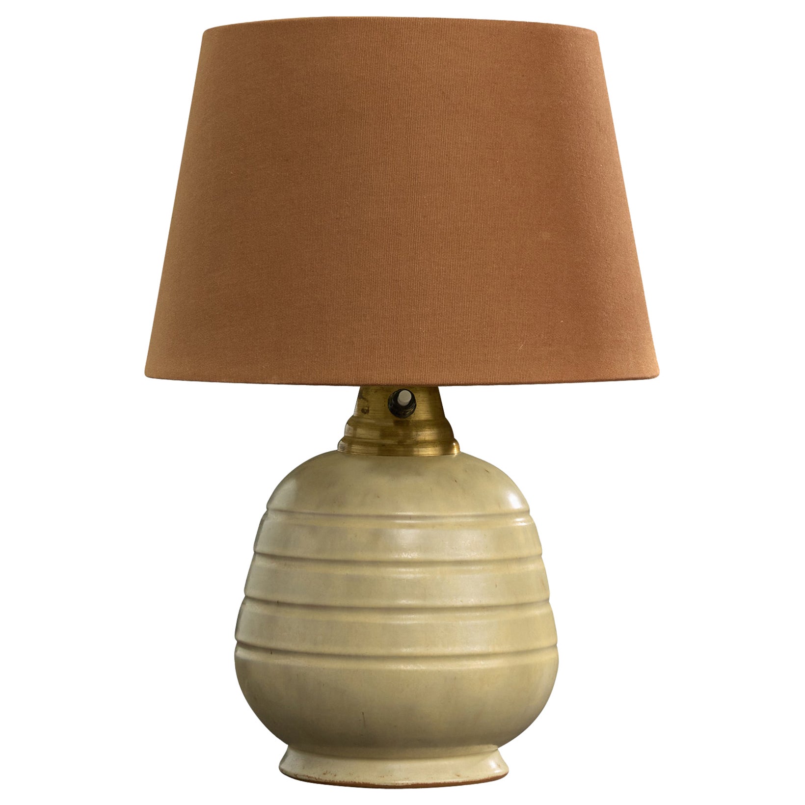 Swedish Designer, Table Lamp, Ceramic, Brass, Fabric, Sweden, 1930s