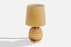 Schwedischer Designer, Tischlampe, Keramik, Messing, Stoff, Schweden, 1940er Jahre