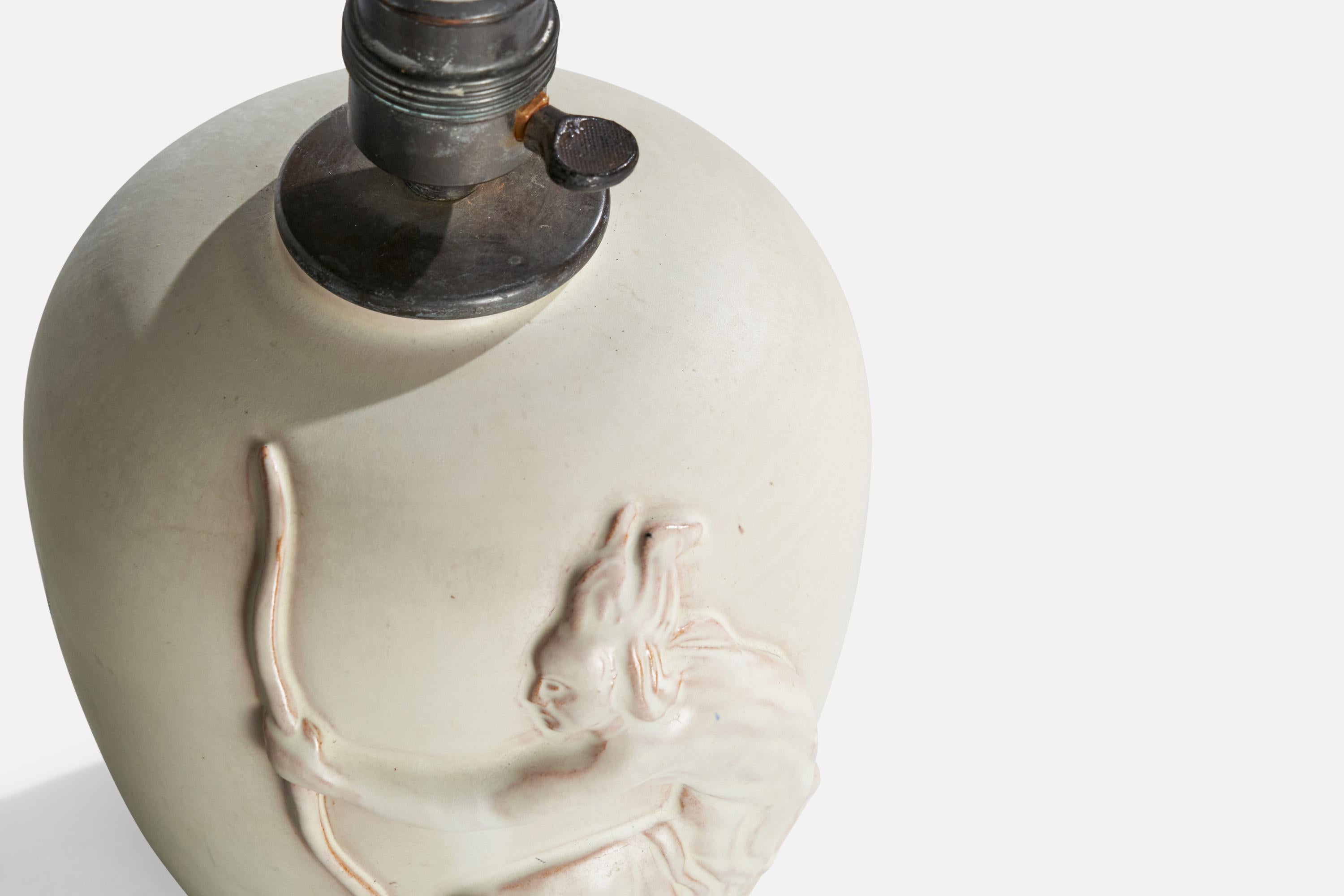 Svedese Lampada da tavolo di design svedese, ceramica, ottone, Svezia, anni '1930 in vendita