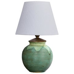Swedish Designer, Table Lamp, Ceramic, Brass, Sweden, 1930s