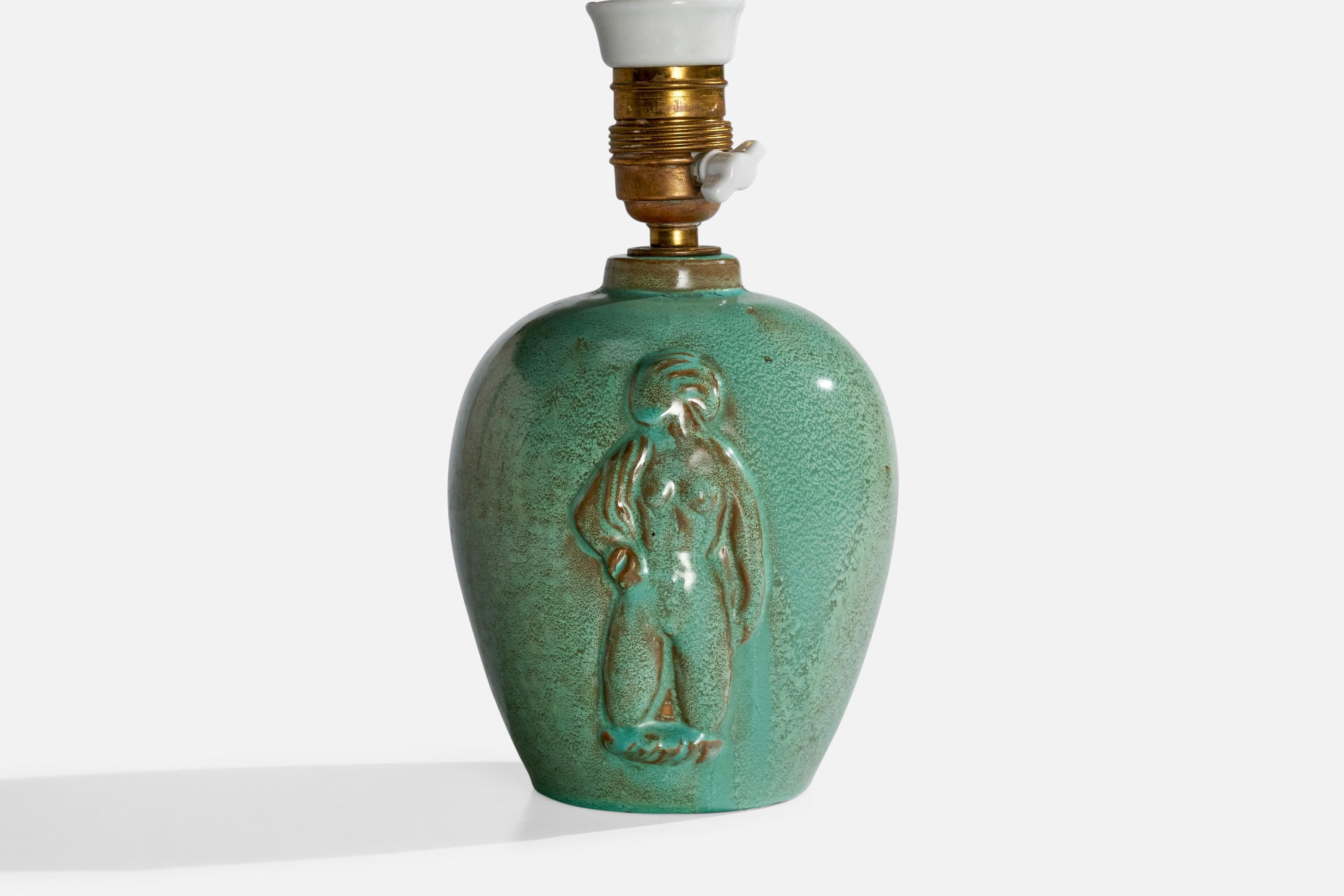 Suédois Designer suédois, lampe de bureau, céramique, laiton, Suède, années 1940 en vente