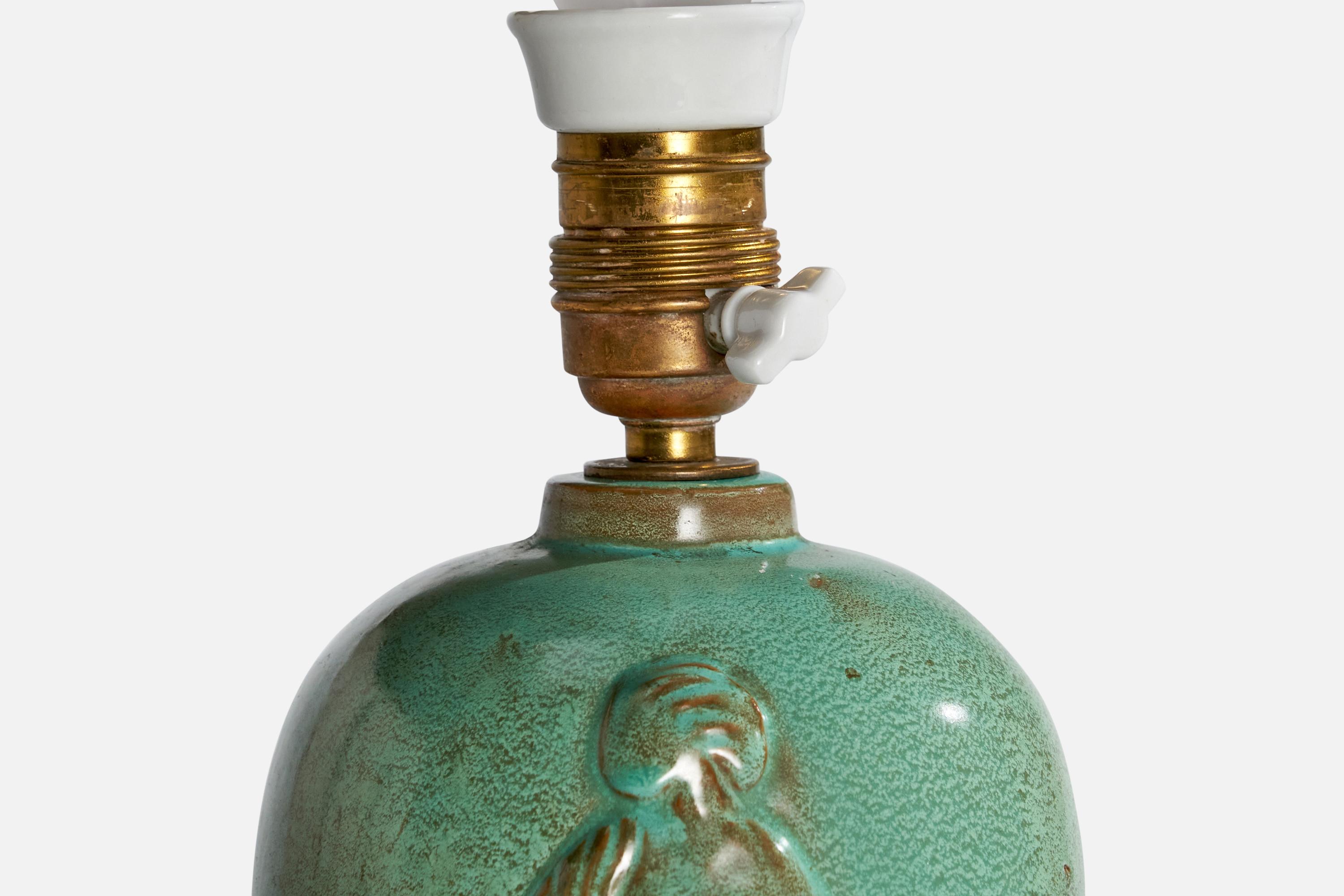 Laiton Designer suédois, lampe de bureau, céramique, laiton, Suède, années 1940 en vente