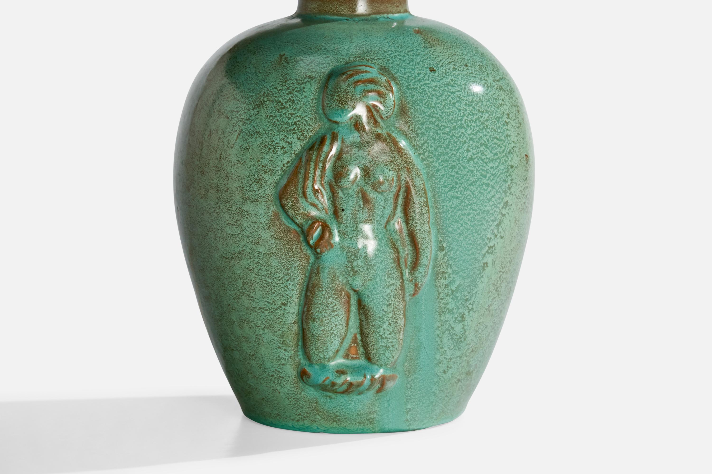 Designer suédois, lampe de bureau, céramique, laiton, Suède, années 1940 en vente 1