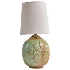 Swedish Designer, Table Lamp, Ceramic, Chrome, Fabric, Sweden, 1930s