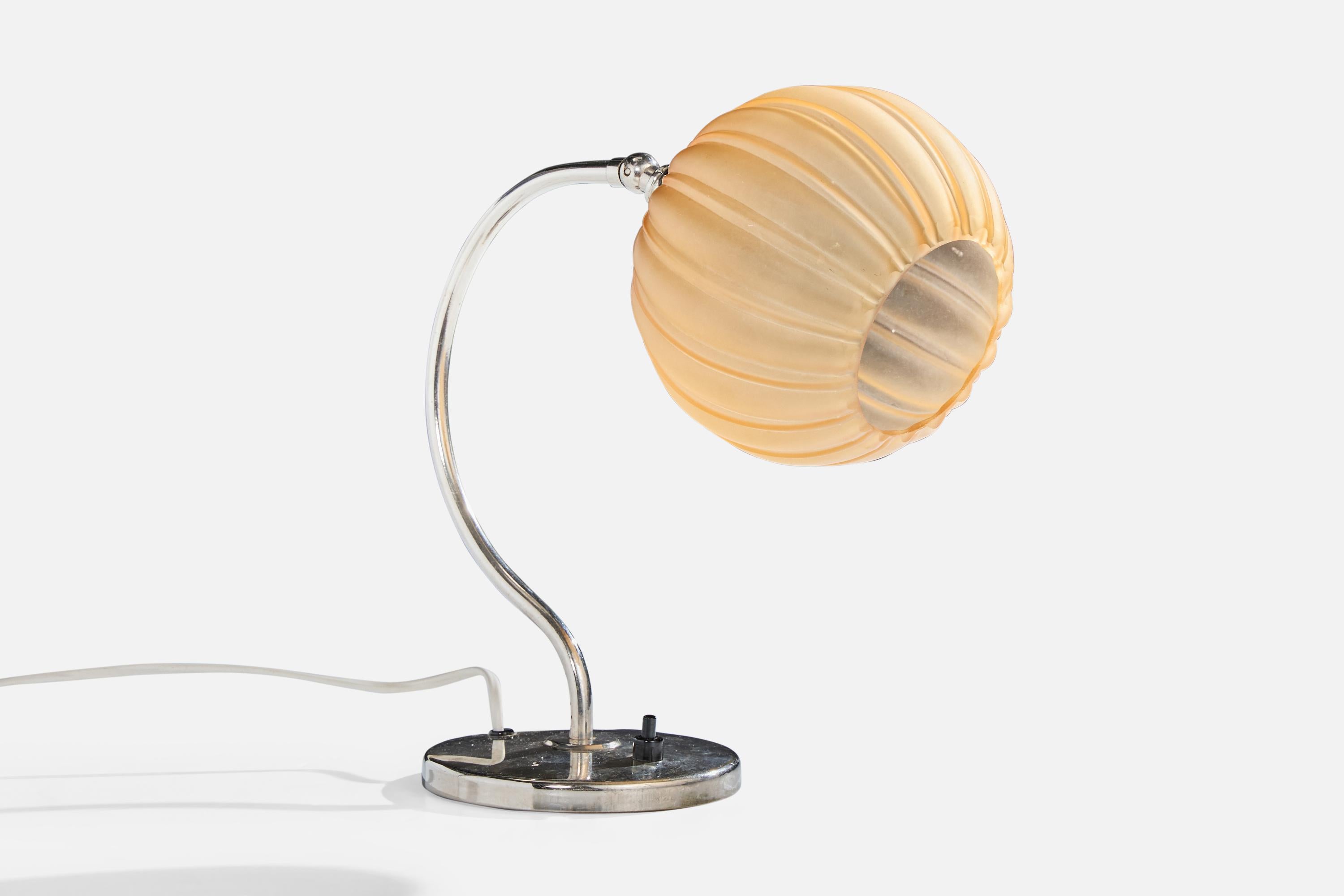 Mid-Century Modern Swedish Designer, Table Lamp, Chrome, Glass, Sweden, 1930s For Sale