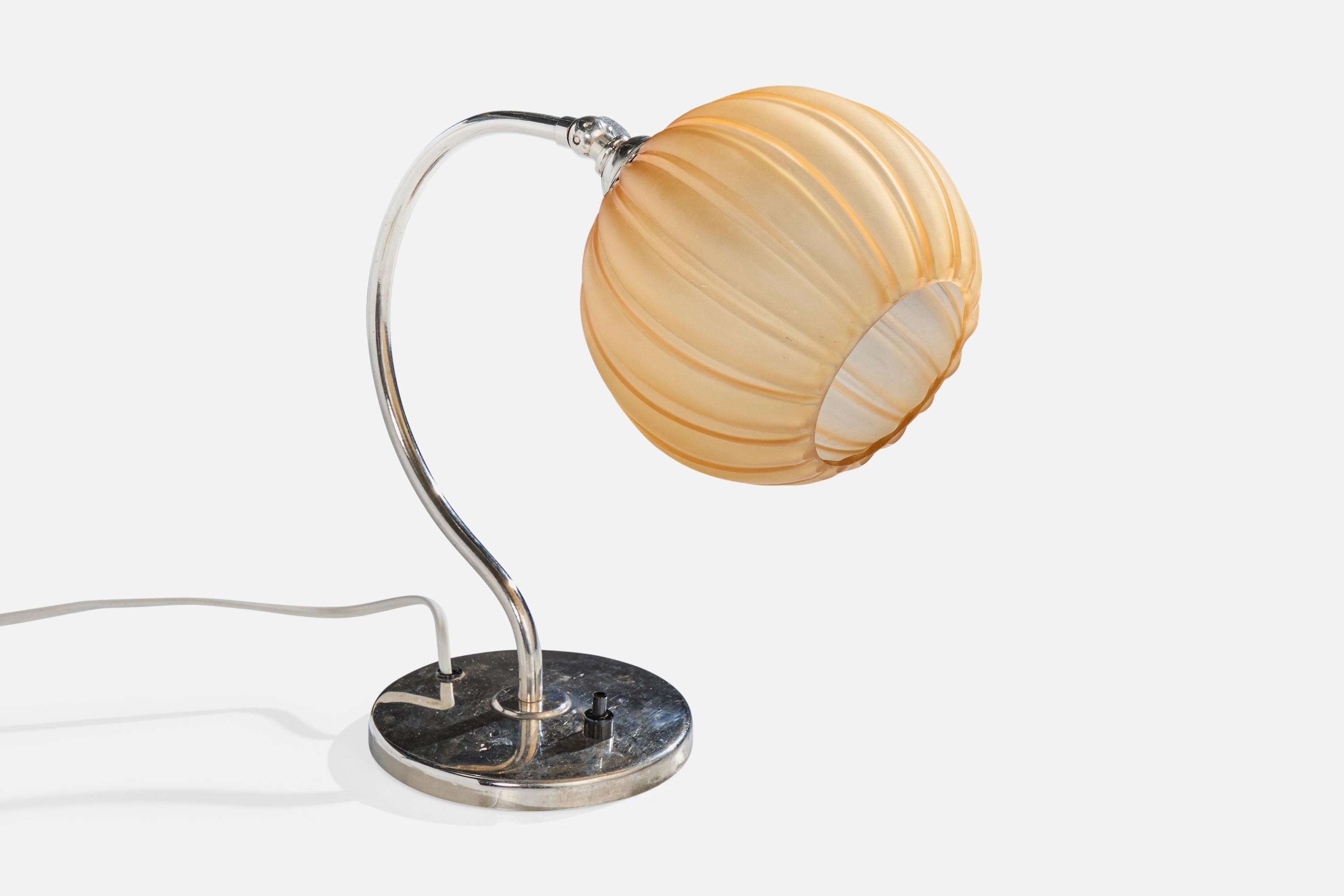 Swedish Designer, Table Lamp, Chrome, Glass, Sweden, 1930s In Good Condition For Sale In High Point, NC