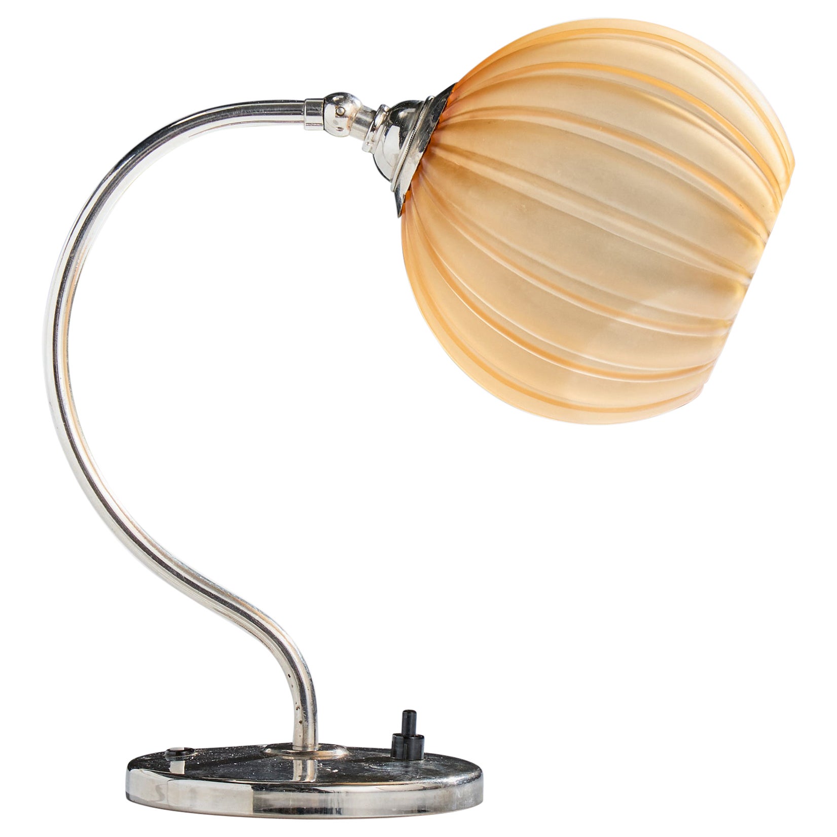 Swedish Designer, Table Lamp, Chrome, Glass, Sweden, 1930s For Sale