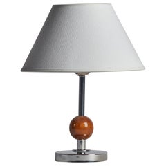 Designer suédois, lampe de bureau, métal chromé, bouleau, Suède, années 1930