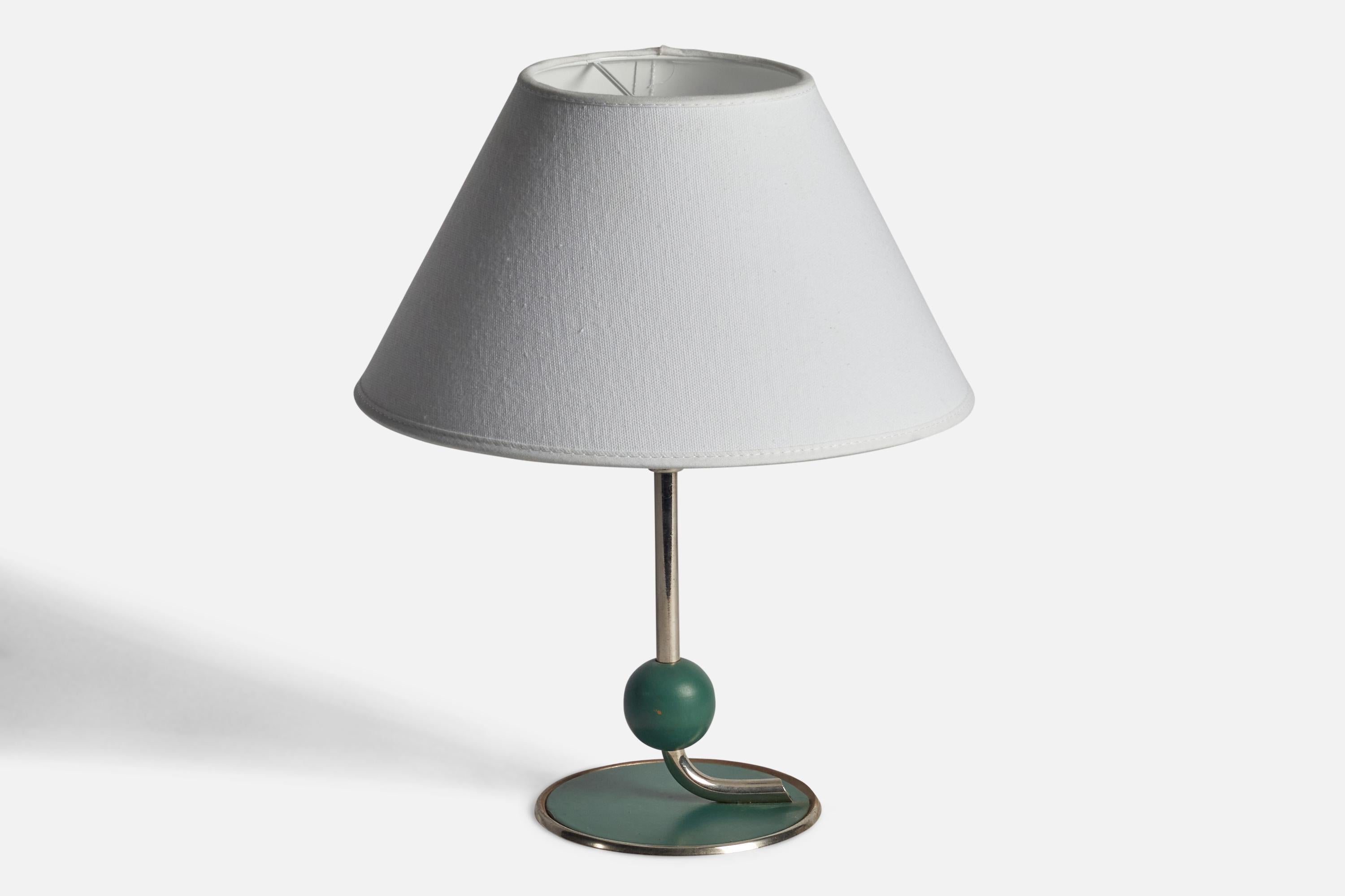 Scandinavian Modern Swedish Designer, Table Lamp, Chrome, Wood, Sweden, 1930s For Sale