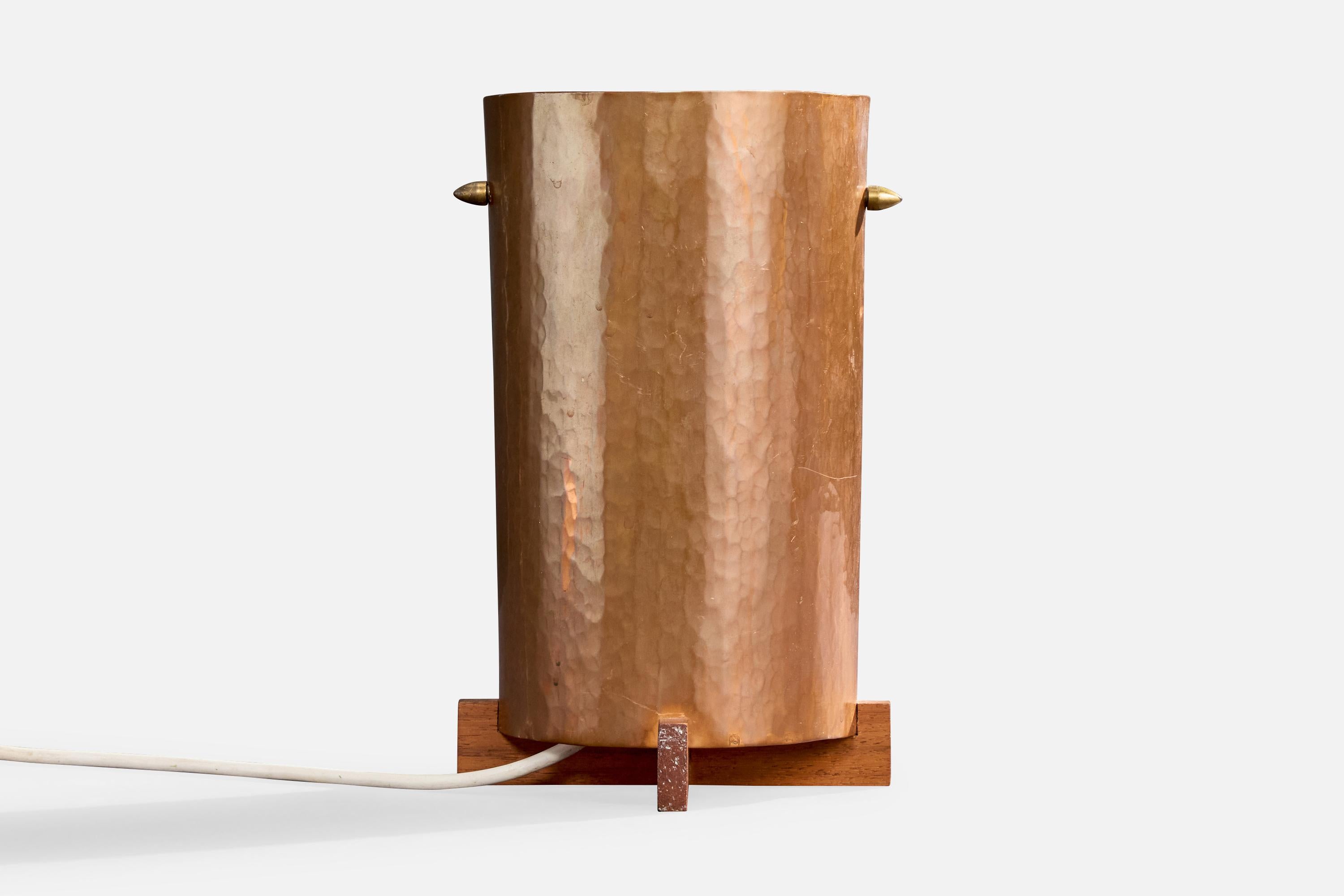 Mid-20th Century Swedish Designer, Table Lamp, Copper, Teak, Brass, Sweden, 1960s For Sale