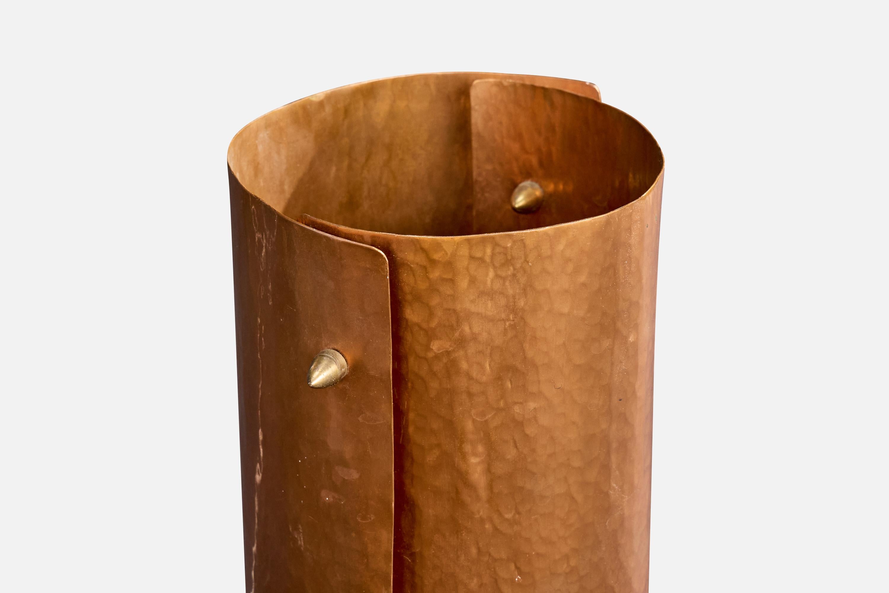 Swedish Designer, Table Lamp, Copper, Teak, Brass, Sweden, 1960s For Sale 1