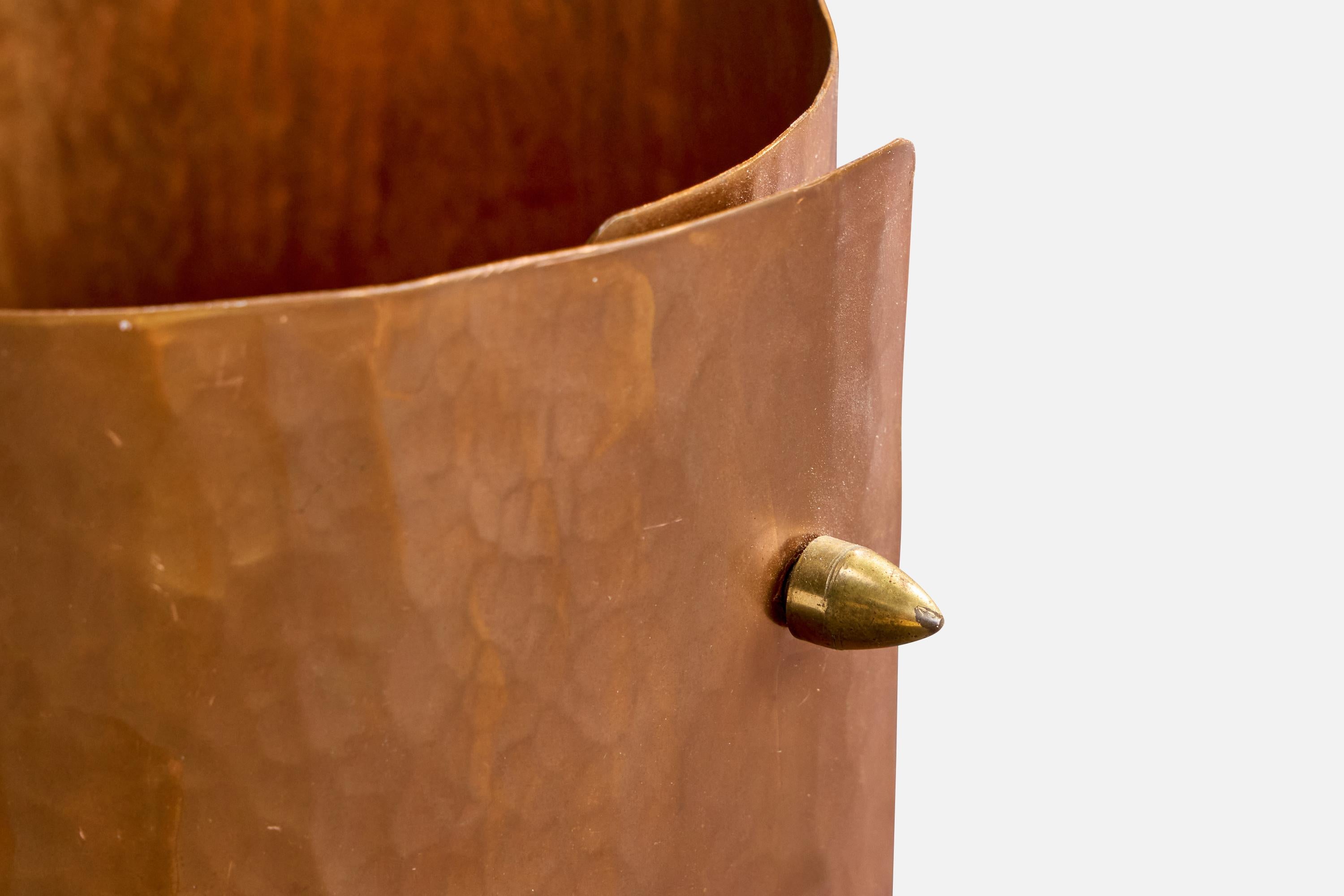 Swedish Designer, Table Lamp, Copper, Teak, Brass, Sweden, 1960s For Sale 3