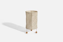 Swedish Designer, Table Lamp, Embroidered Fabric, Metal, Pine, Sweden, 1950s