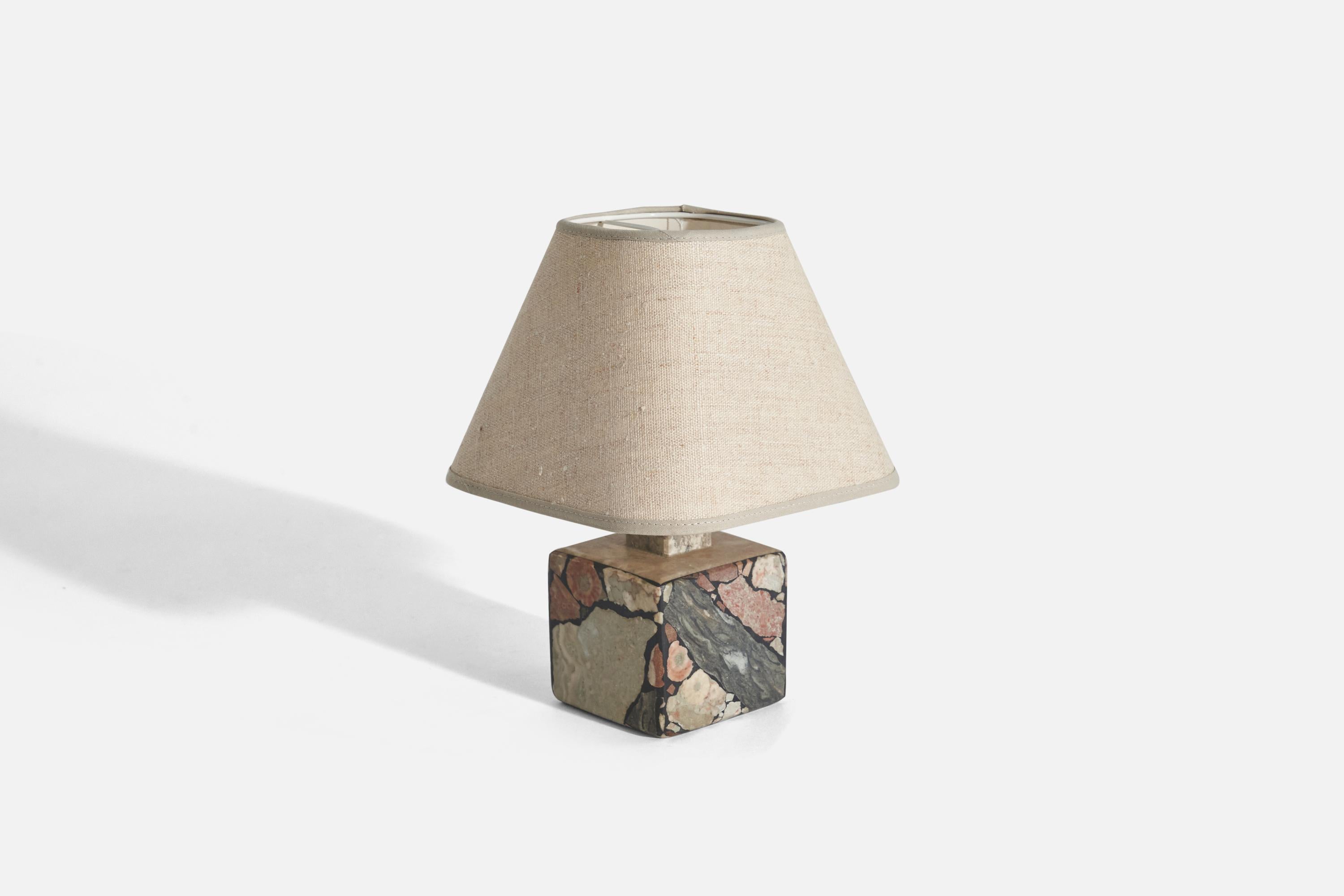 Modern Swedish Designer, Table Lamp, Fossil Stone, Fabric, Sweden, 1970s