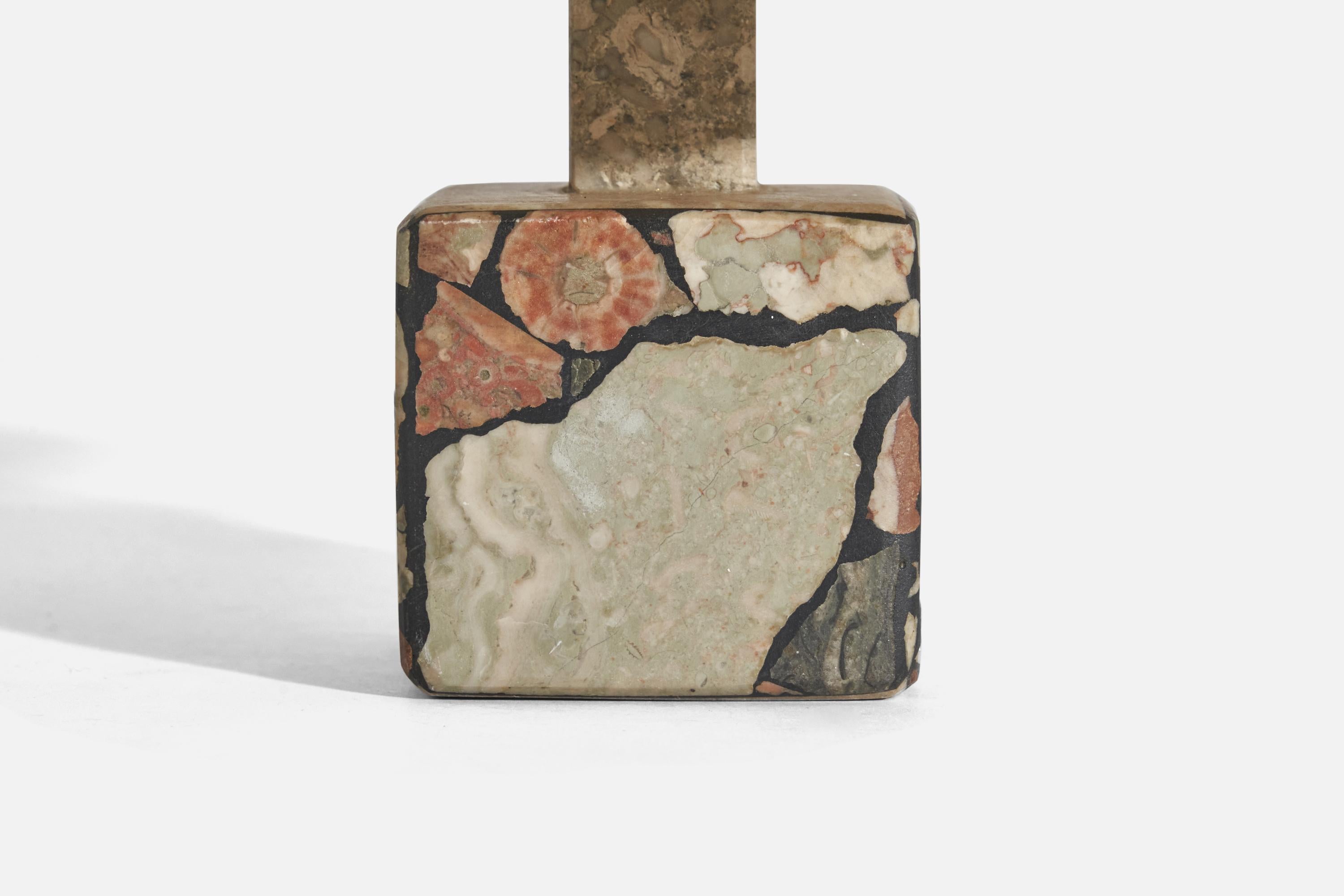 Swedish Designer, Table Lamp, Fossil Stone, Fabric, Sweden, 1970s In Good Condition In High Point, NC