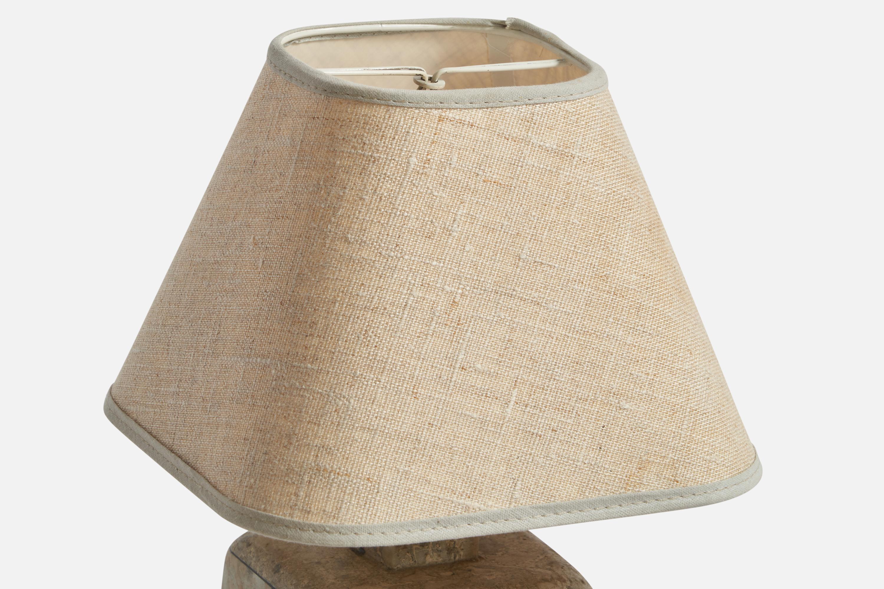 Swedish Designer, Table Lamp, Fossil Stone, Fabric, Sweden, 1970s 1