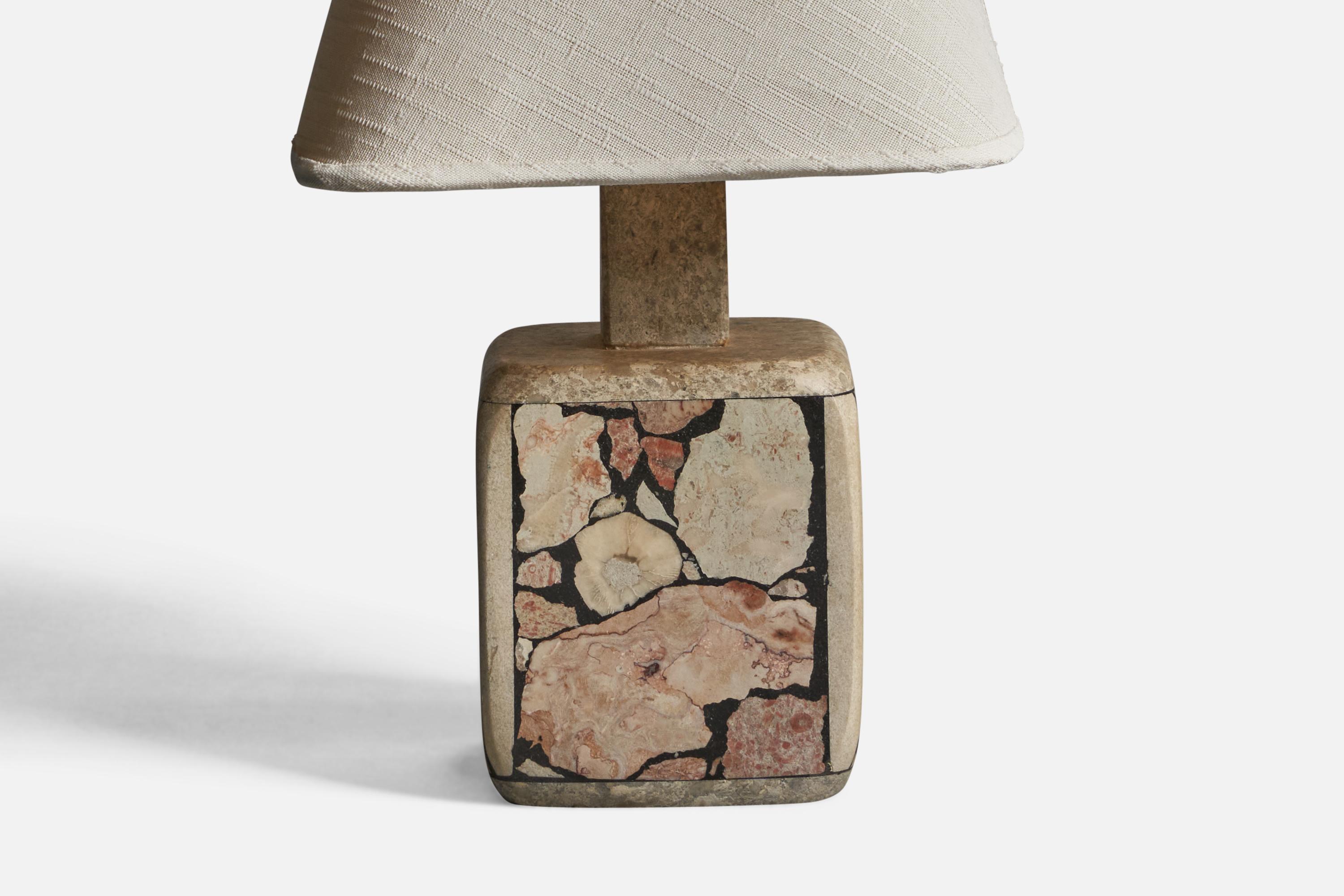 Late 20th Century Swedish Designer, Table Lamp, Fossil Stone, Fabric, Sweden 1970s For Sale