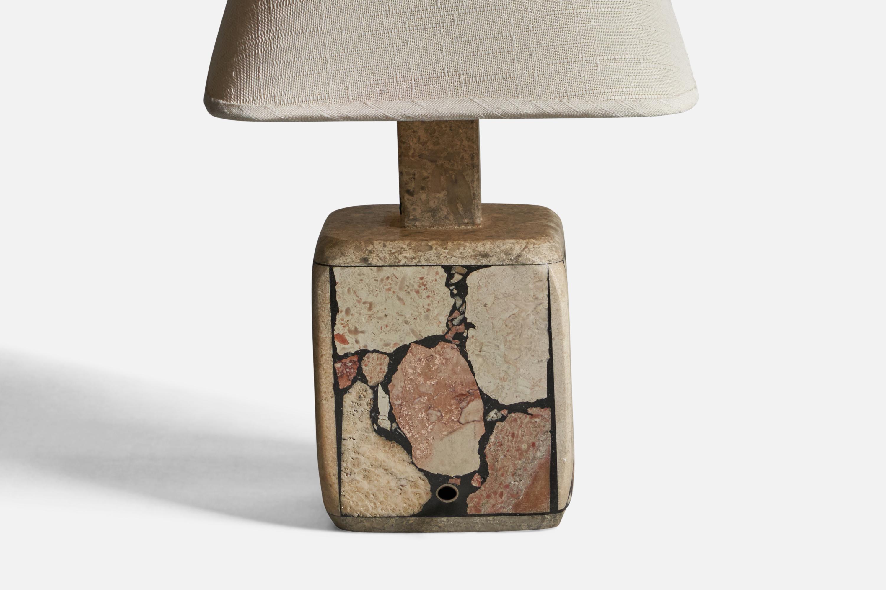 Swedish Designer, Table Lamp, Fossil Stone, Fabric, Sweden 1970s For Sale 1